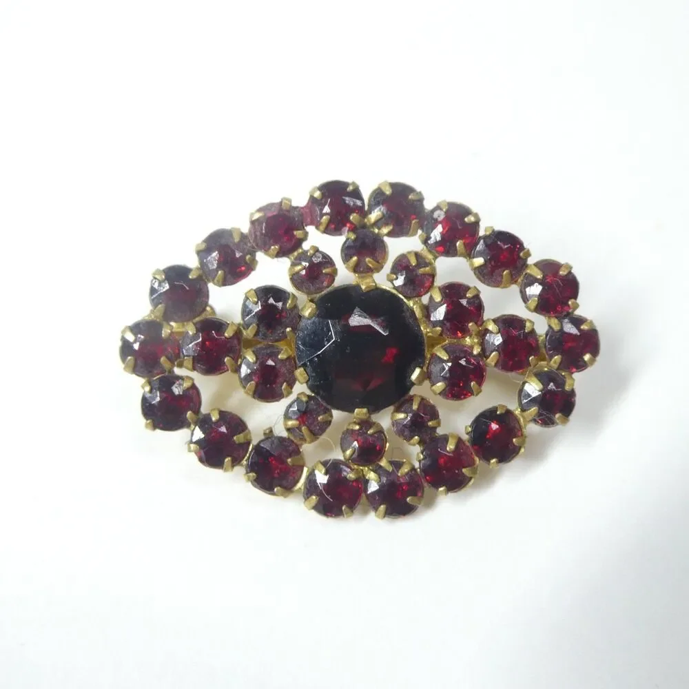 Red Brooch Czechoslovakia Signed Czech Glass Vintage Pin Oval Bohemian